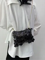 バッグ レディース ショルダーバッグ ファッショナブルなスパンコール装飾長方形 レディースハンドバッグ、個性的なジッパー式クロスボディバッグ、ナイッチ デザイン チェーンショルダーバッグパーティ用