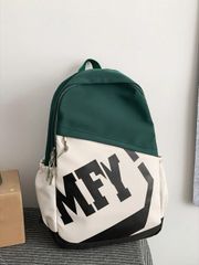 Men's Backpack - New Fashionable Casual Colorblock Backpack for Men, 15-inch Laptop Bag, 20L Capacity, Letter Pattern, Student, Vacation, School, Summer, Polyester, Green, Personalized Gift