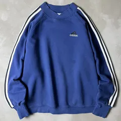 90s adidas 3ストライプ スウェット トレーナー L / 90年代 オールド アディダス ネイビー パフォーマンス ロゴ