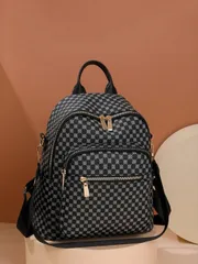 バッグ レディース バックパック レディース レトロ バックパック、新作ファッション  PUレザー チェック柄 スクールバッグ、ショルダーバッグ、トラベルバッグ