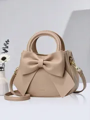 バッグ レディース ハンドルバッグ リボン付き 無地 レディース ハンドバッグ、クラシックなショルダーバッグ、学生、教師、オフィスレディーに最適、調節可能なストラップ _ とてもスタイリッシュ、バレンタインデー、母