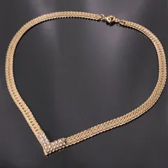 チョーカー ネックレス スネークチェーン ラインストーン V字型 ゴールドカラー 首回り内寸約420mm レディースアクセサリー■S287