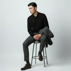 【ニットポロ】Drumohr ドルモア 長袖 チャコール