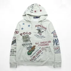 Polo Ralph Lauren ヴィンテージ加工 染み込み プリント 後付け パーカー M グレー 総柄 プルオーバー コットン 飼料袋