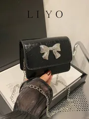 バッグ レディース ショルダーバッグ チェーンストラップ付レディースショルダーバッグ、リボンデコレーション高品質フラップ付き スクエアバッグ、バレンタインデーの彼女への完璧なギフト、バレンタインギフトの最良の選択