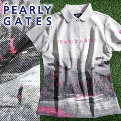 PEARLY GATES パーリーゲイツ ゴルフ 日本製 3タックインレー フレックスフュージョン フォトプリント ゴルフ場柄 ストレッチ 半袖 ポロシャツ ゴルフウェア レディース 055-2260910 定2.3万 ミックスグレー▲026▼50402w03