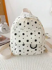 バッグ レディース バックパック コーデュロイ 軽量 大容量バックパック、旅行、春のお出かけ、学校用に最適。ランダムプリントパターン。バックパック、スクールバッグ、入学準備必需品、女性、女の子、学生に適しています。