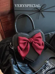 バッグ レディース ショルダーバッグ 1個 バーガンディレッド、チェリーレッド、ハート型リボン、リボンデコレーション かわいい韓国風 レディースショルダーバッグ、ファッションクロスボディバッグ、バレンタインデーの彼