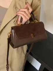 バッグ レディース ハンドルバッグ 1個 レディース レトロスエード調ファッションハンドバッグ、PUパッチワーク ショルダーバッグ、スモールスクエア デイリーワークバッグ、ビジネスカジュアル レディースバッグ オフ