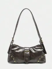 バッグ レディース ショルダーバッグ 1個 レトロな女性用ソフトレザーレオパード柄バイクバッグ、リベットデコレーション、ショルダー/脇下キャリー、仕事、通勤、デート、パーティー、Y2Kスタイル、2000年代ファッシ