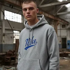 NIKE ナイキ パーカー グレー ロゴ刺繍 スウェット フーディー メンズ レディース ストリート 古着 (XLサイズ)