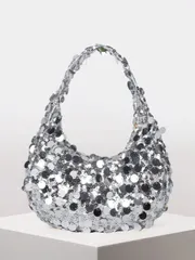 バッグ レディース ドレスバッグ 1個 キルティング ジッパー開閉  スパンコール三日月型ハンドバッグ、ファッションデザイン トートスパンコールバッグ レディース、スタイリッシュなクラッチ財布 イブニングパーティー