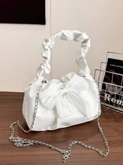 バッグ レディース ショルダーバッグ レディース リボン装飾 プリーツ チェーンショルダーバッグ、通勤、旅行、ショッピング、カジュアルアウトドアに適しています