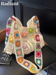 バッグ レディース ショルダーバッグ ボヘミアン調 ヴィンテージ 中空 フローラル コントラストカラー カジュアル クロスボディバッグ トートバッグ ホリデー バケーション アウトドア ショッピング (花柄はランダ