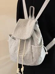 バッグ レディース バックパック 2025年新作 小さなフレッシュなチェック柄バックパック、大容量ビンテージ風カジュアルバッグ、ファッション軽量バックパック、学生、大学、旅行、仕事に適しています