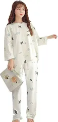 パジャマ ルームウェア 上下 セット アップ ねこ 柄 レディース