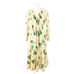 EXCELLENT creation by YACOVO セットアップ 2点セット ノーカラージャケット ひざ丈ワンピース 総柄 9 ベージュ /AH30 ■GY99