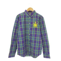 トミー TOMMY ボタンダウンシャツ 長袖 エンブレム刺繍 チェック XL 紫 パープル /CK12 ■GY99