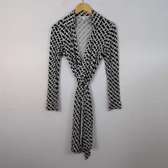 DIANE von FURSTENBERG ダイアンフォンファステンバーグ ラップワンピース 総柄 ブラック 6サイズ レディース 古着 モード Y2K