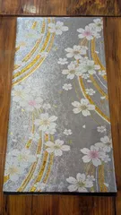 シルバー地に桜柄と金のライン柄の袋帯♪