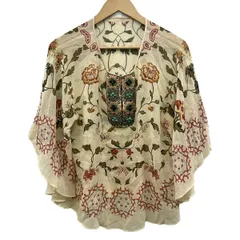 グレースコンチネンタル ポンチョ サイズ36 S レディース美品  - アイボリー×カーキ×マルチ シルク/ビーズ/花柄/シースルー/春/秋