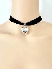 ジュエリー レディース ネックレス 1個 レディースレトロブラック&シルバー ハートペンダントネックレス、チョーカーチェーンネックレス