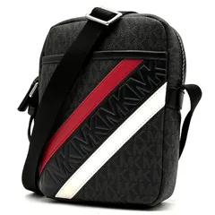 【極美品】 MICHAEL KORS (マイケルコース) クーパー フライトバッグ MKシグネチャー ショルダーバッグ 斜めがけ 総柄 PVC レザー ブラック レッド ホワイトのサムネイル