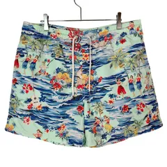 ポロラルフローレンPoloralphlaurenポリエステルショーツ水着スイムパンツハーフパンツショートパンツ総柄ハワイアンアロハ青ブルー赤レッドハイビスカステック系メッシュライナーアウトドアキャンプフェススポーツvintageヴィンテージ60212