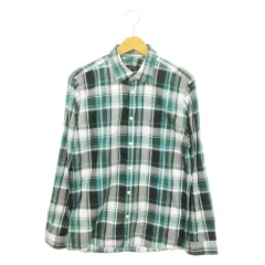 バーバリーブラックレーベル BURBERRY BLACK LABEL 長袖シャツ チェック ロゴ刺繍 2 M 緑 グリーン /MN21 ■GY12