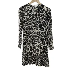 ダイアン・フォン・ファステンバーグ ワンピース サイズ0 XS レディース  - 白×黒×ベージュ Vネック/長袖/ひざ丈/シルク/花柄