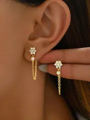 ジュエリー レディース イヤーアクセサリー 1ペア 豪華 925スターリングシルバー ロングチェーン キュービックジルコニア ティアドロップピアス、エレガントなジュエリーギフト レディース、記念日プレゼント