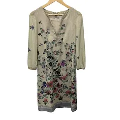 SunaUna(スーナウーナ) ワンピース サイズ36 S レディース美品  - ベージュ×ブルーグリーン×マルチ 長袖/ひざ丈/花柄