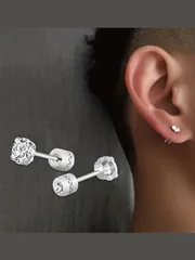 ジュエリー メンズ イヤーアクセサリー 立方ジルコニア フラットバックスタッドピアス メンズ ステンレススチール トレンディーピアス レディース シルバーカラーファッションジュエリー