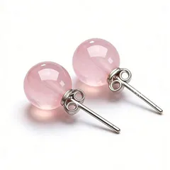 ジュエリー レディース イヤーアクセサリー 925スターリングシルバー 天然ローズクォーツ ラウンドピアス 1ペア、デザイナーファッション エレガントセクシー ジュエリー 若い女性へのギフト、ラグジュアリーカップル