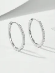 ジュエリー レディース イヤーアクセサリー 1 ペアの S925 スターリングシルバーヨーロッパとアメリカの新しいスタイルのイヤリング、大きな円、マイクロ舗装、エレガントなイヤリング、シンプル、多用途、ハイエンドの