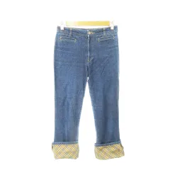 バーバリーブルーレーベル BURBERRY BLUE LABEL デニムパンツ ジーンズ ストレート ストレッチ 裾裏ノバチェック 36 S 青 ブルー /AH9 ■GY17