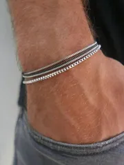 ジュエリー メンズ ブレスレット セット 低調なステンレススチールチェーンブレスレットセット 4個、カジュアルな男性ファッション デイリー使い