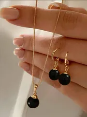 ジュエリー レディース セット 17KM 3点セット シンプルでファッショナブルな フェイクパール ピアス、ペンダントネックレス ジュエリーセット、女性、カップル、姉妹、バカンス、デート、結婚式、デイリー、パーティ