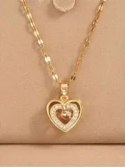 ジュエリー レディース ネックレス 1個 ゴールドメッキ ステンレス製 キュービックジルコニア 埋め込み ハート型ペンダントネックレス、ファッショナブルデザイン、ストリートウェア、日常着、通勤、祭り、パーティー、バ