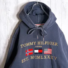 【海外モデル】TOMMY HILFIGER トミー 国旗 ロゴ ヘビーウェイトパーカー ネイビー #g14