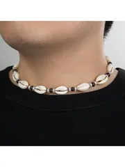 ジュエリー メンズ ネックレス ボヘミアン風アンティークフェイクパール仕切り 木製ビーズ 防水ワックスロープ編み込みネックレス1個、ホリデーウェアに最適、男性用