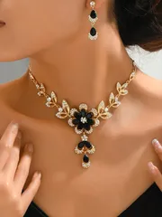 ジュエリー レディース ネックレス セット 女性向けアクセサリーセット レトロな花デザイン イヤリング&ネックレスセット