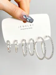 ジュエリー レディース イヤーアクセサリー セット スパークリングクリスタルフープピアス6個