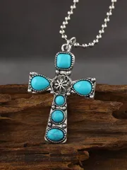 ジュエリー メンズ ネックレス 男性用ヴィンテージ風ターコイズクロスペンダントネックレス1個