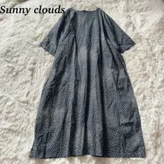 Sunny clouds サニークラウズ 半袖 ロングワンピース 麻混 リネン ドット柄 グレー系 M ゆったり オーバーサイズ