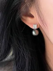 ジュエリー レディース イヤーアクセサリー 925スターリングシルバー シンプル スクエア キュービックジルコニア & 人工真珠スタッドピアス1ペア、クラシックでエレガントなピアス、ギフト、デート、パーティーに