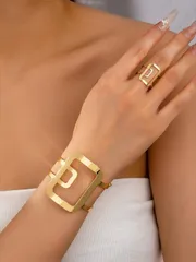 ジュエリー レディース セット 幾何学模様のブレスレットとリングセット 1セット、レディース、厚手のブレスレットとリングのマッチングセット