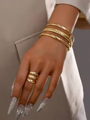 ジュエリー レディース セット 1セット ゴールドメタルバングルブレスレットジュエリーセット、マッチングリングとブレスレットが含まれます