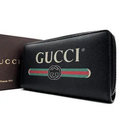 【未使用保管品】 グッチ GUCCI 長財布 シェリーライン ヴィンテージロゴ プリント 496317 レザー 本革 ブラック 黒 ジップアラウンドウォレット メンズ レディース ユニセックス 大容量 ギフト プレゼント