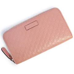 グッチ 449391 シグネチャー マイクログッチシマレザー ピンク ラウンドファスナー ジップ 長財布 ゴールド金具 GUCCI（未使用　展示品）